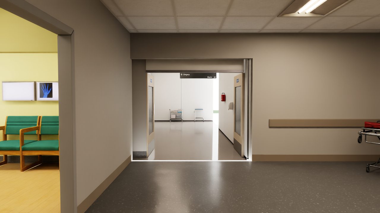 Link corridor. The corridor to the surgical wing is now 4 m wide.