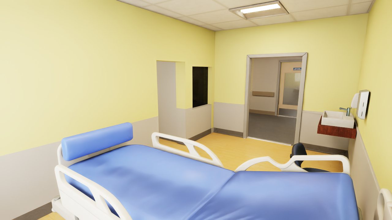 Ward bedroom. The door at the back opens to the en-suite.