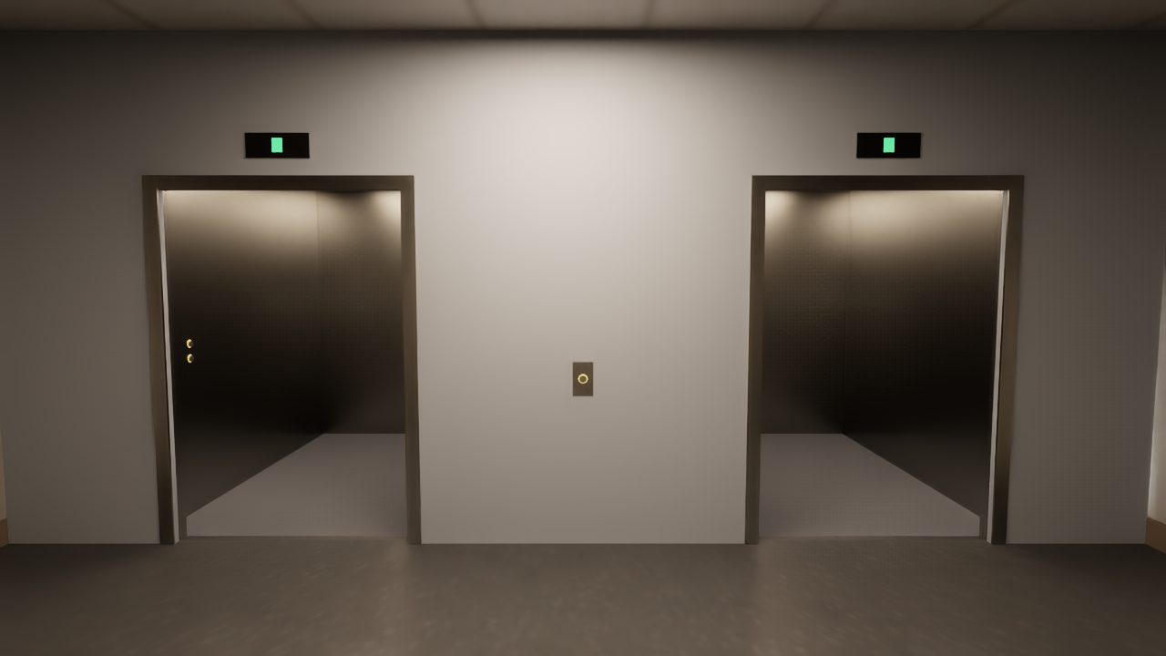 Bed lifts, main building. Two bed lifts with a call button between them.