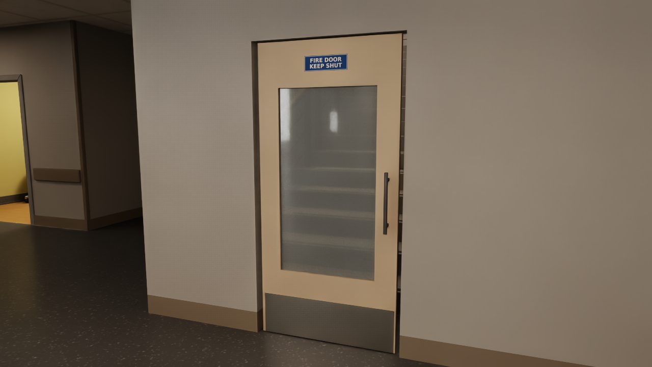 Stair fire door. The door closes itself. Magnets never hold it open.